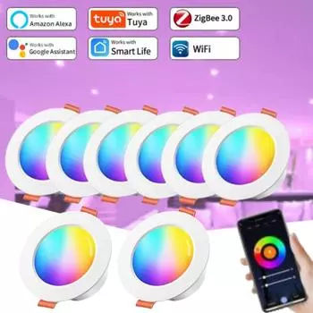 Tuya WiFi ZigBee светодиодный светильник 5 Вт 7 Вт 10 Вт 15 Вт RGB умный потолочный светильник AC85-265V с регулировкой яркости и пультом дистанционного управления для спальни 5w