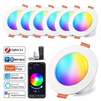 Tuya WiFi ZigBee светодиодный светильник 5 Вт 7 Вт 10 Вт 15 Вт RGB умный потолочный светильник AC85-265V с регулировкой яркости и пультом дистанционного управления для спальни 5w