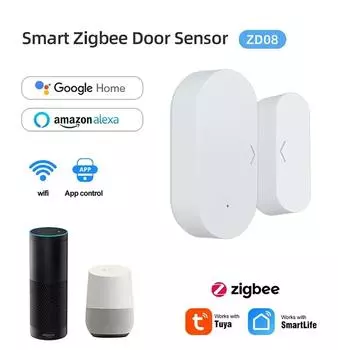 Tuya Zigbee Дверной и оконный магнитный датчик Беспроводное подключение Умный дом Беспроводные дверные детекторы Дверная магнитная автоматизация белый