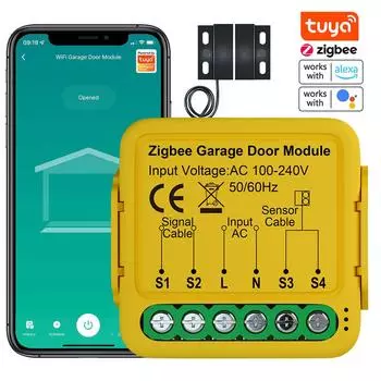 Tuya ZigBee Gate Opener Интеллектуальный модуль контроллера гаражных ворот Мобильное приложение для удаленного управления и голосовое управление Совместимость с Alexa жёлтый