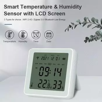 Tuya Zigbee Интеллектуальный датчик температуры и влажности для помещений с ЖК-дисплеем Цифровой гигрометр в реальном времени Термометр Измерение температуры в помещении золотой