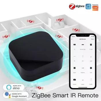 Tuya ZigBee Кондиционер ТВ ИК-пульт дистанционного управления Работает с Alexa Google Home Универсальный инфракрасный пульт дистанционного управления для умного дома чёрный
