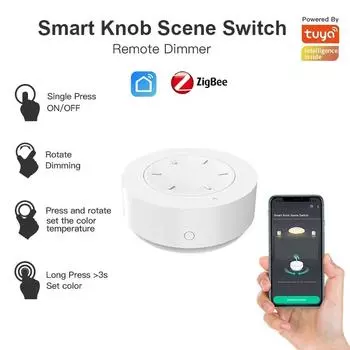 Tuya ZigBee Smart Knob Сценарный переключатель диммера Съемная беспроводная привязка сцен Кнопка управления освещением Автоматизация сценариев Пульт дистанционного управления белый