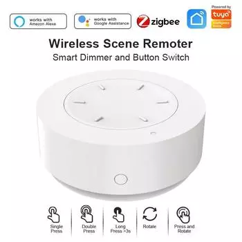 Tuya ZigBee Smart Knob Switch DIY Беспроводная кнопка сцены Поворотный диммер Автоматизация Связь Пульт дистанционного управления Google Home Alexa Voice 3V светло-серый