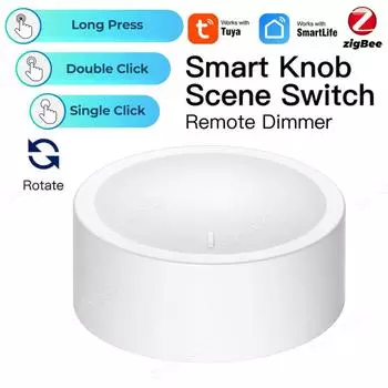 Tuya ZigBee Smart Knob Switch Умная автоматизация дома DIY Сценический переключатель Кнопка диммера Контроллер Поддержка Домашний помощник White