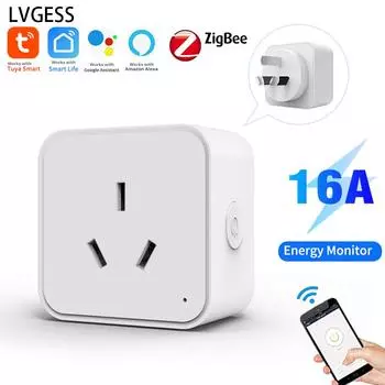 Tuya Zigbee Smart Socket Au Plug Приложение Smartlife Беспроводной пульт дистанционного управления Выходная мощность Мониторинг мощности Время работы с Aleax Smart Socket 1pcs