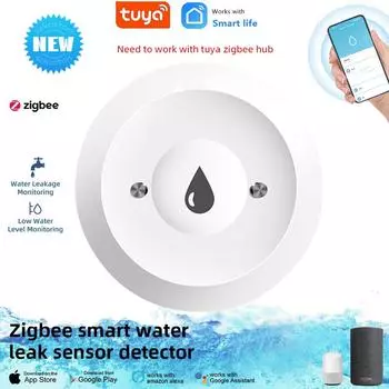 Tuya ZigBee Smart Water Sensor Детектор протечек Сигнализация протечки воды при затоплении Умный контроль жизни Работа со шлюзом ZigBee белый