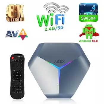 ТВ-приставка A95X F4 Samrt Android 10.0 8K медиаплеер 4K 3D 2.4G/5G WiFi Amlogic S905X4 четырехъядерный ARM US-16G темно-серого