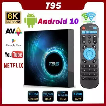 ТВ-приставка T95 Android 10 4 ГБ 64 ГБ 128 ГБ Smart Android TVBOX Allwinner H616 четырехъядерный процессор 6K HD 3D H.265 Ethernet 2,4/5G двойной WIFI BT 5.0 телеприставка 2G 16 ГБ US Plug (2 & 16GB)