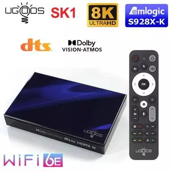 ТВ-приставка UGOOS SK1 Amlogic S928X-K Android 11.0 8G128G с поддержкой Dolby Vision/Audio/ATMOS DTS HD Widevine L1 WiFi6 BT5.2 1000M 8K с голосовым управлением BT 8G128G чёрный/синий