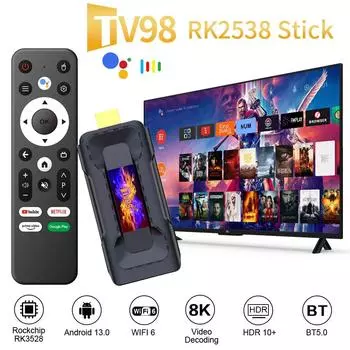 ТВ-приставка Ultra HD TV98 Android 13,0 8K Wi-Fi 6 2,4G/5G Mini Smart TV Stick Bluetooth 5,0 Сетевой медиаплеер телеприставка 2 ГБ 16 ГБ