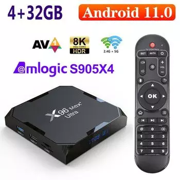 ТВ-приставка X96 Max Plus Ultra HD, Android 11, Amlogic S905X4, 4 ГБ, 64 ГБ, V1, 8K, Wi-Fi, BT, X96 Max, ТВ-приставка, 4 ГБ, 32 ГБ, 2023 г.