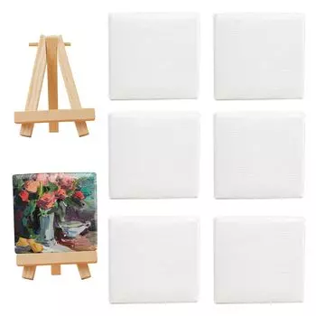 TVETE Mini Square Canvas Canvas 1 Холст из смеси хлопка и синтетических волокон с мольбертом для акварельного масляного искусства Modern Oil Fun 5 см x 5 см [6 + мольберт] белый
