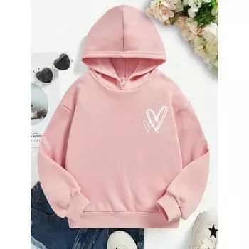 Tween Женские толстовки с принтом в виде сердца Повседневные удобные топы с длинным рукавом Толстовки Мужские мультяшные пальто Осенне-зимняя одежда S небесно-голубой
