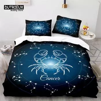 Twelve Constellation Bedding Set For Kids Child Girls Boys 3D Print Cancer Duvet Cover Mystery Galaxy Comforter Cover Pillowcase US Queen(228x228cm)