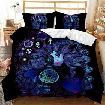 Twelve Constellations Duvet Cover Set King Size Mystery Black Background 3D Printed for Kids Teen Adult Polyester Bedding Set 70x133cm 2pcs
