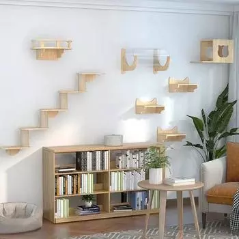 Твердая деревянная кошачья лазалка DIY настенная полка большая скребковая башня бесплатная многоуровневая кошачья батутная игрушка для кошек настенный набор для лазанья