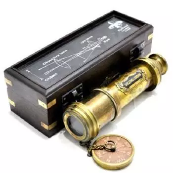 Твердая латунная 16-дюймовая телескопическая подзорная труба с дисплеем Деревянная коробка Морские подарочные товары на день рождения, День благодарения, День дружбы