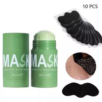 Твердая маска для лица с зеленым чаем + 10 шт., маска для носа, очищающая маска для лица, размазывающая маска для лица, грязевая маска для лица с зеленым чаем a set