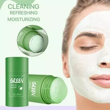 Твердая очищающая маска с зеленым чаем, маска для лица, контроль жирности, увлажняющая маска, очищающая поры, очищающая средство против прыщей, уход за кожей зелёный