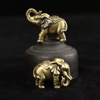 Твердая счастливая статуя слона ретро медная скульптура животного декор аксессуары 1