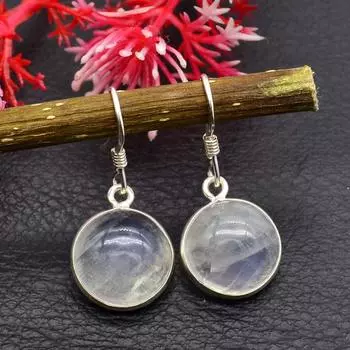 Твердая серьга из стерлингового серебра 925 пробы с лунным камнем, серьга ручной работы, дизайнерская серьга, женская серьга, безельная серьга