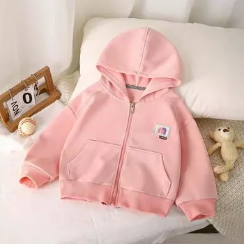 Твердая верхняя одежда для маленьких мальчиков и девочек с капюшоном с длинными рукавами Теплая одежда Пальто Куртка 110 розовый