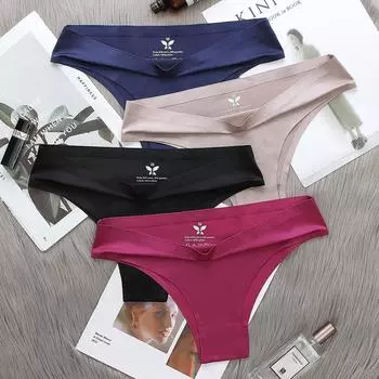 Твердое бесшовное нижнее белье из ледяного шелка, сексуальные высокоэластичные дышащие трусики с низкой талией, легкое мягкое удобное нижнее белье без показа для женщин M чёрный