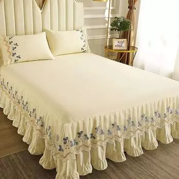 Твердое кружевное вышитое покрывало, защитный чехол для матраса, юбка-кровать из полиэстера, противоскользящая и пыленепроницаемая простыня с воланами по краям 120x200cm bed skirt
