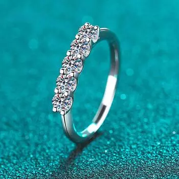 Твердое серебро 925 пробы, 3 мм, обручальное кольцо с муассанитом и бриллиантом для женщин, полуэнтернити, 0,5 карата, обручальное кольцо с муассанитом, ювелирные изделия 5.5