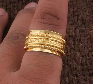 Твердое серебро 925 пробы, дизайнерское кольцо ручной работы, серебряное кольцо, кольцо из желтого золота, кольцо-спиннер 6