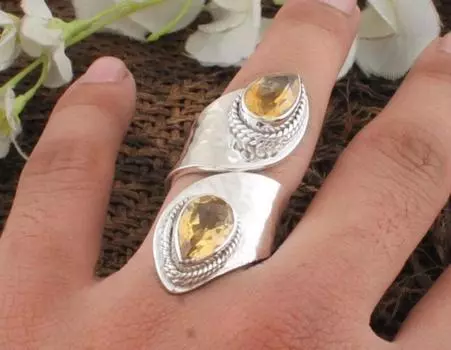 Твердое серебро 925 пробы, кольцо с драгоценным камнем с цитрином, кольцо ручной работы, кованое кольцо, эффектное кольцо, серебряные ювелирные изделия с подвесками 6