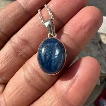 Твердое серебро 925 пробы с кианитом, овальное ожерелье с подвеской из драгоценного камня без цепочки, подвеска Рейки, дизайнерская подвеска, подарок унисекс, украшения на день рождения