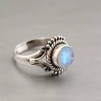 Твердое серебро 925 пробы с лунным камнем, круглое кольцо с драгоценным камнем, дизайнерское кольцо ручной работы, богемное кольцо, рождественский подарок, ювелирные изделия 6