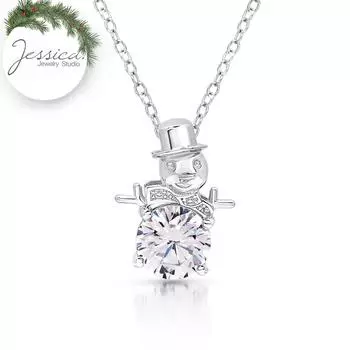 Твердое серебро 925 пробы с милым снеговиком и круглым ожерельем-пасьянсом с круглым цирконием для зимних праздников