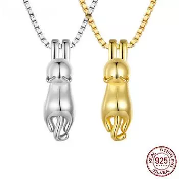 Твердое серебро 925 пробы с милым животным, ожерелье для женщин, позолоченное 14-каратное золото, кулон с изображением кота, ювелирное изделие для ее подарка на день рождения