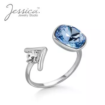 Твердое серебро 925 пробы, уникальное регулируемое открытое кольцо с аквамарином и австрийским кристаллом в форме подушки