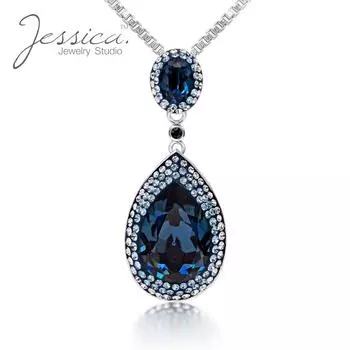 Твердое серебро 925 пробы, величественная винтажная большая подвеска с синим кристаллом Монтаны в форме груши на цепочке