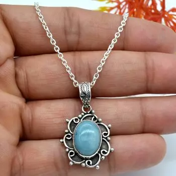 Твердое серебро 925 пробы, женское ожерелье, ожерелье Ларимар, ювелирные изделия ручной работы, украшения в стиле бохо, свадебный подарок, дизайнерское ожерелье 18 Inch