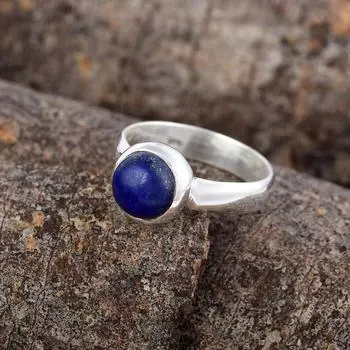 Твердое серебряное кольцо 925 пробы, кольцо из лазурита, кольцо ручной работы, массивное кольцо, кольцо с камнем, кольцо в стиле бохо, подарок на годовщину 6