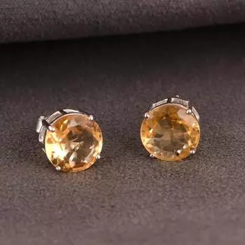 Твердые 925 пробы Серебряные женские дизайнерские серьги-гвоздики ручной работы с драгоценными камнями Подарки маме жёлтый