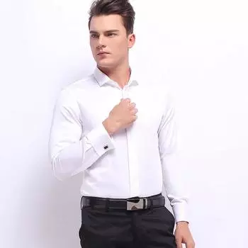 Твердые французские запонки, мужские классические рубашки с длинным рукавом, приталенные M