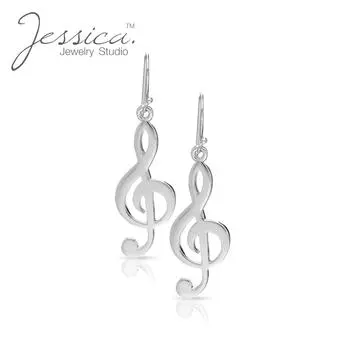 Твердые гипоаллергенные серьги со скрипичным ключом из стерлингового серебра 925 пробы для нее