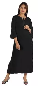 Твердые хлопковые курты Moomaya для женщин с короткими рукавами и завязками на шее, длинные этнические 3XL чёрный