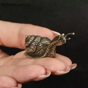 Твердые латунные улитки, маленькие украшения, чайная церемония для домашних животных, винтажные медные имитации животных, игрушечные фигурки, миниатюрные украшения для дома