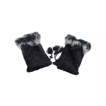 Твердые перчатки для девочек на запястье из натурального модного цвета, теплые, мягкие, из меха кролика, женские, без пальцев белый