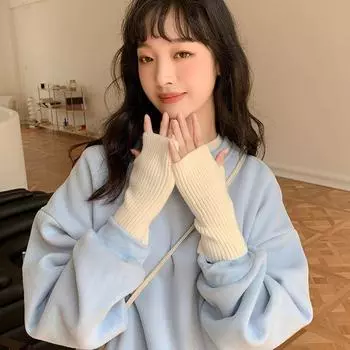 Твердые перчатки с полупальцами для женщин, зимние мягкие теплые перчатки для письма, ручные перчатки, вязаные перчатки R8Y2 Black-One size