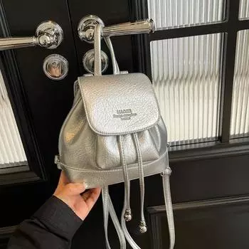 Твердые ПУ маленькие рюкзаки со шнурком повседневные универсальные школьные сумки милые свежие модные рюкзаки для женщин чёрный