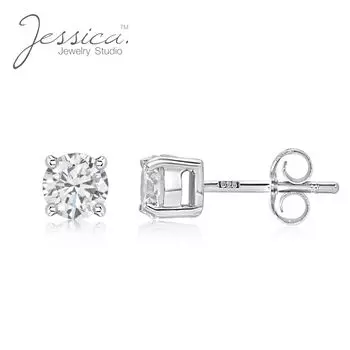 Твердые серьги-гвоздики из стерлингового серебра 925 пробы с круглыми бриллиантами бриллиантовой огранки, минималистичные серьги-гвоздики для женщин