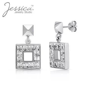 Твердые серьги-гвоздики в форме пирамиды из стерлингового серебра 925 пробы, открытые квадратные серьги с кристаллической инкрустацией для женщин